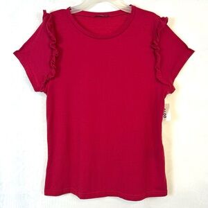 NWT Womens Red Ruffled Sleeve Lightweight Casual Shirt / Medium